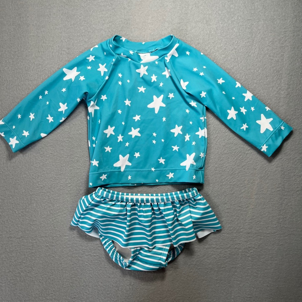 Moon and Back Hanna‎ Andersson Baby Rash Guard Swimsuit Set Teal Stars 6-12M